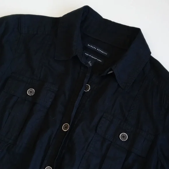 Banana Republic 3/4 Sleeve Black Soft Italian Cotton Button Down Shirt Dress 2 - Picture 3 of 16